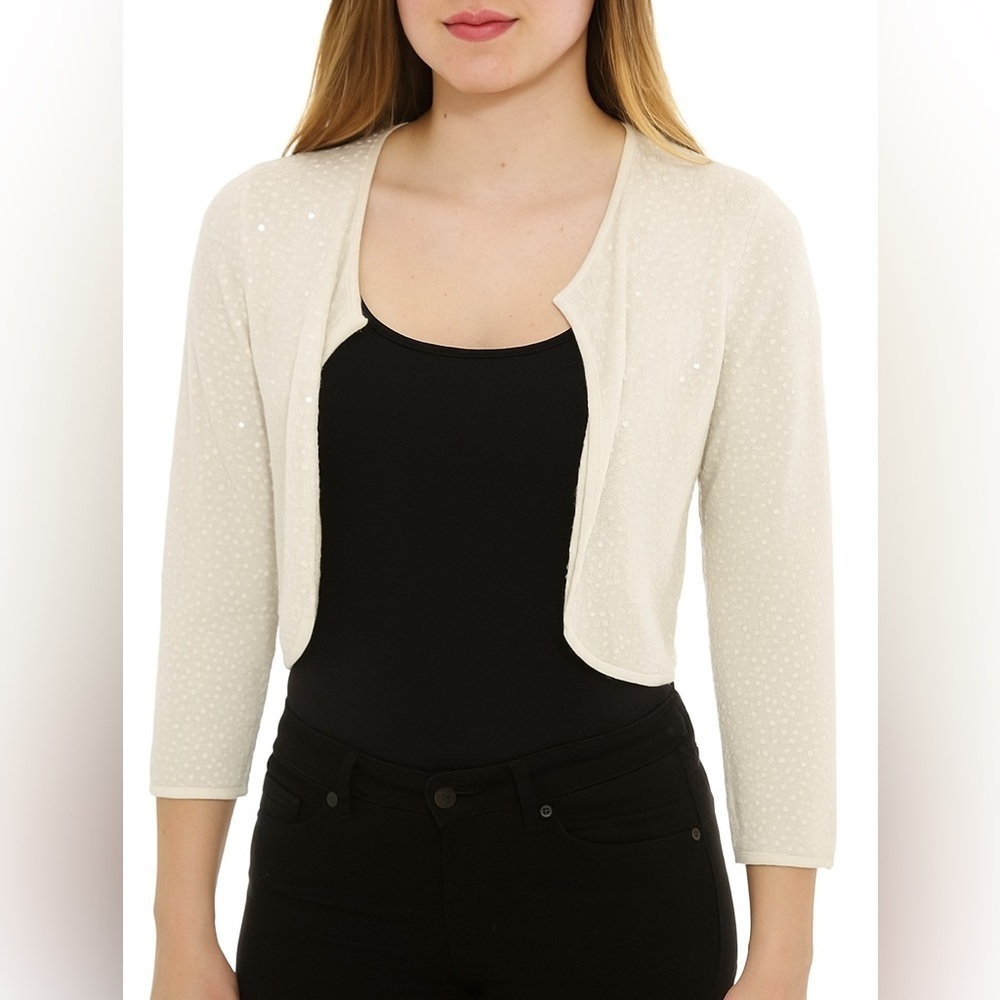 Bloomingdale's Ivory Sequin Cardigan Shrug Women's Size Petite Small Silk